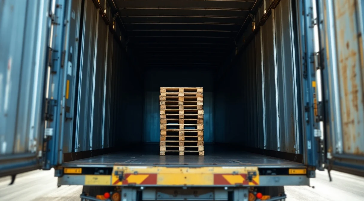 5 pallets stacked at the front of a half-loaded trailer, the rear half visibly empty — daylight on wasted capacity.